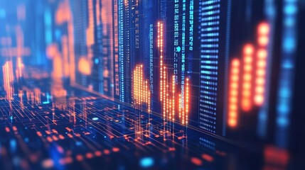 Abstract digital technology background with glowing data streams, data visualization, and futuristic elements representing information flow and network connectivity