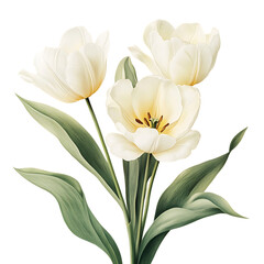 Fototapeta premium Elegant White Tulips with Soft Green Leaves Against Dark Background
