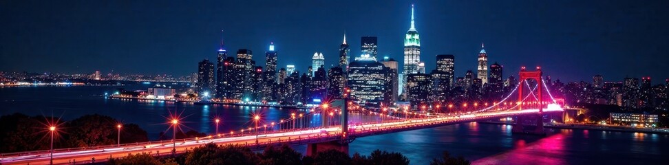 Fototapeta premium Vibrant colored light trails paint a dynamic Manhattan nightscape , bright, photography, street photography