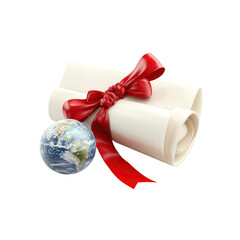 Global Education Diploma with Earth Globe and Red Ribbon