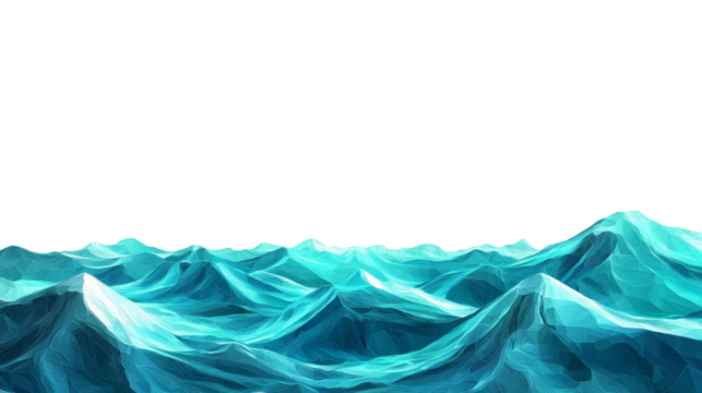 lake with glowing teal wave patterns,low poly isolated on a white background