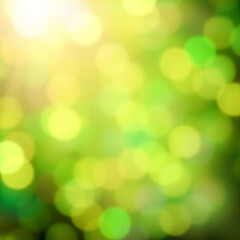 Obraz premium Abstract soft background with light spots in vibrant colors of green, yellow, and white. Blurred bokeh effect