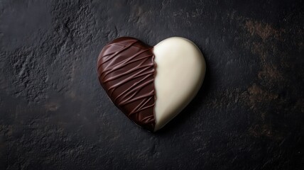 Fototapeta premium Half Dark, Half White Chocolate Heart on Dark Background