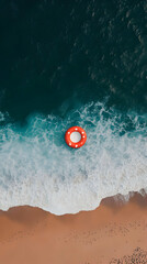 Obraz premium Aerial View Life Ring Ocean Beach Illustration