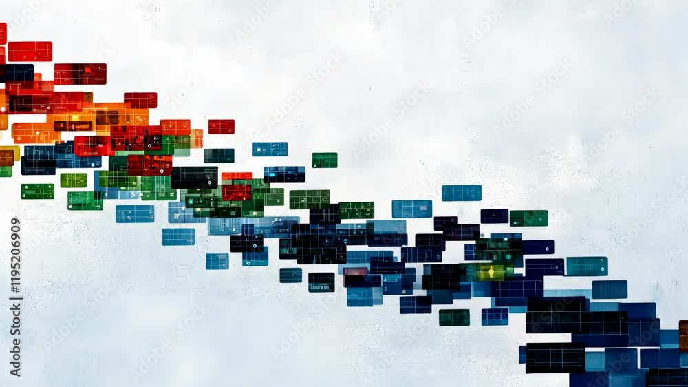 Poster colorful abstract data visualization with digital numbers and grid patterns