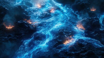 Obraz premium Blue water, black stones. Generative AI