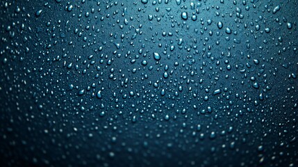 Close-up of water droplets on a dark blue surface, creating a textured background.