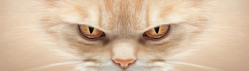 Close-up of an intense feline gaze with distinct golden eyes and soft fur texture.