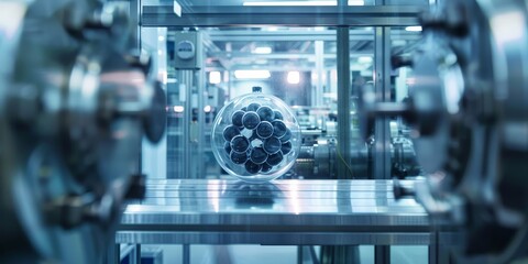 A spherical object inside a high-tech facility, likely for scientific or industrial purposes.