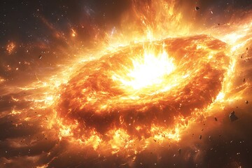 Obraz premium Cosmic Explosion Concept - Fiery Nebula in Deep Space for Sci-Fi Art and Design