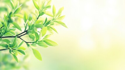 Obraz premium Delicate willow branches in fresh green, soft morning light, serene and minimalist Qingming Festival scene.