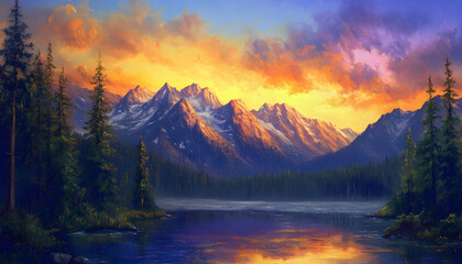 Beautiful sunrise over mountains