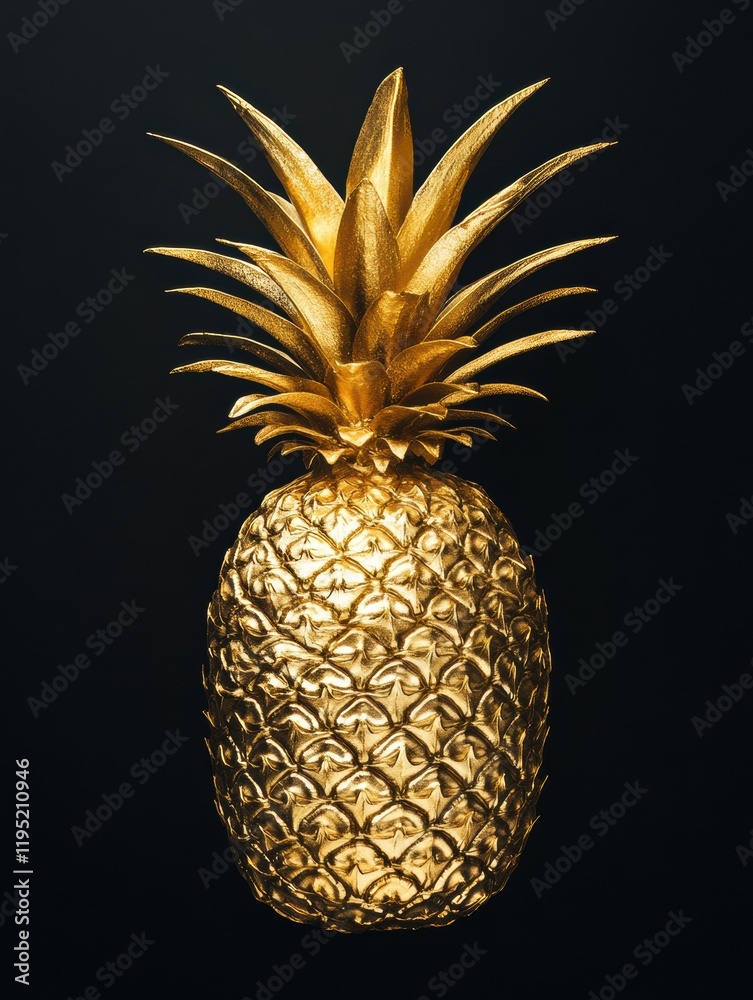 Poster luxurious golden pineapple displayed against a sleek black background with elegant lighting. generat