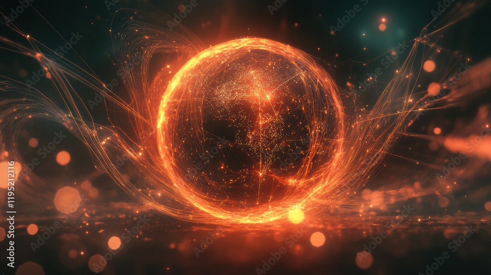 Aufkleber Glowing digital globe surrounded by flowing lines and luminous points in a dynamic and vibrant setting. Generative AI