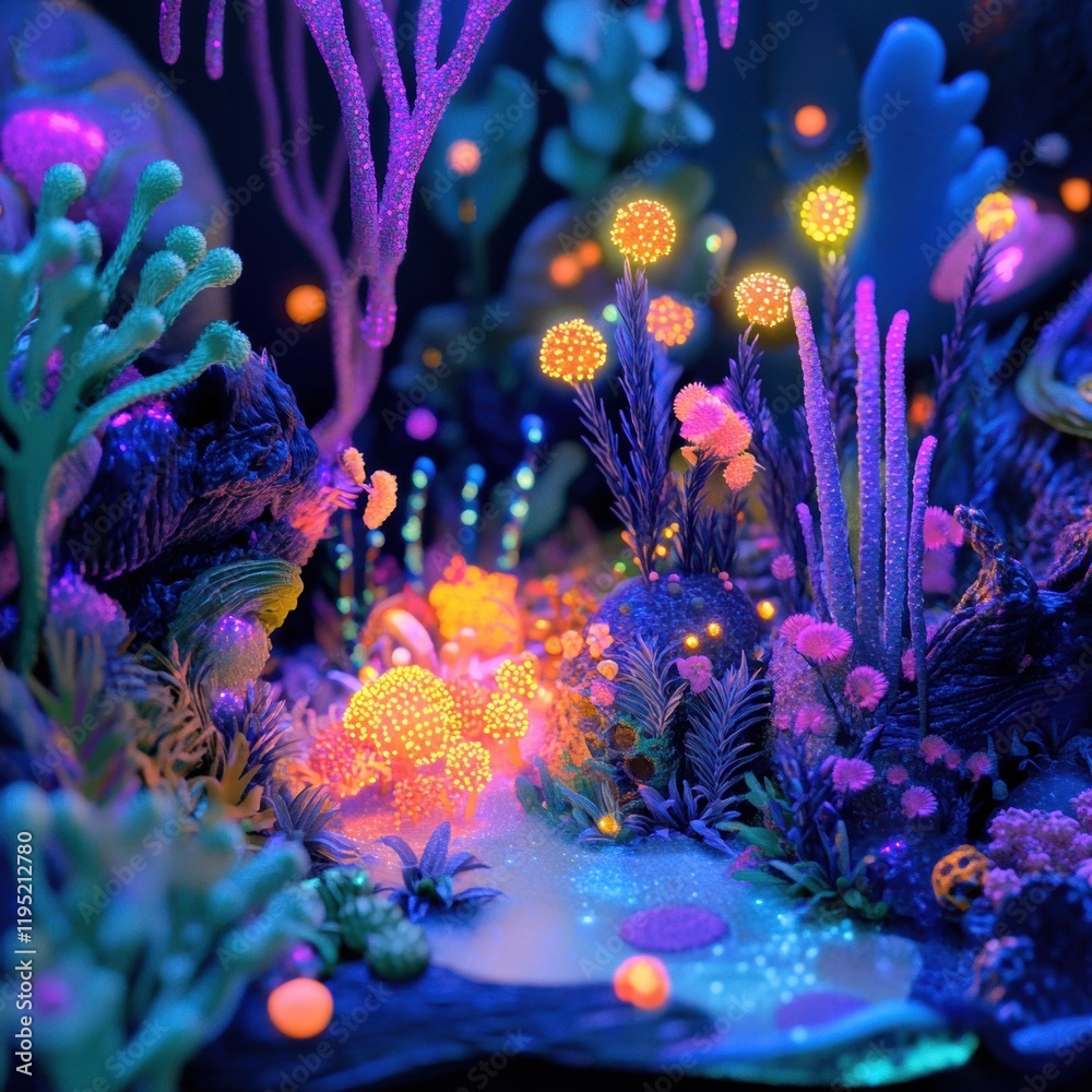 Leinwandbilder exploring a vibrant microscopic ecosystem inhabited by friendly microbes in a magical setting. gener