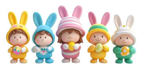 Obraz premium Colorful Bunny Costumes for Children, 3D Plasticine Characters