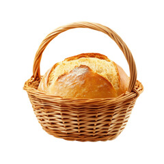 Freshly Baked Bread in a Woven Basket with Transparent Background
