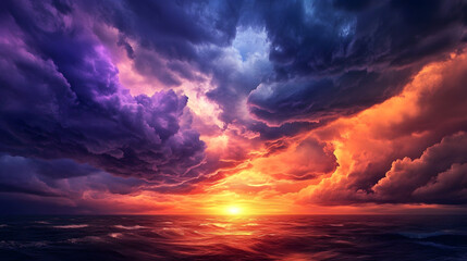 Fototapeta premium An Intense Stormy Skyline with DramATIC Clouds and a Vibrant Sunset Highlighting the Dusk Atmosphere