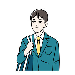 登下校をする鞄を持っている男子学生のイラスト