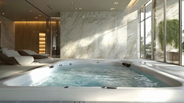 big modern jacuzzi in wellness spa