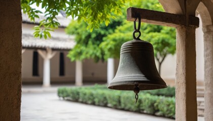 Fototapeta premium Antique Bell in a Historic Courtyard, Evoking Tranquility