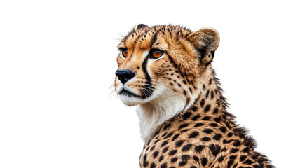 Profile view headshot of a cheetah with detailed fur patterns isolated on transparent background © NazakatAli