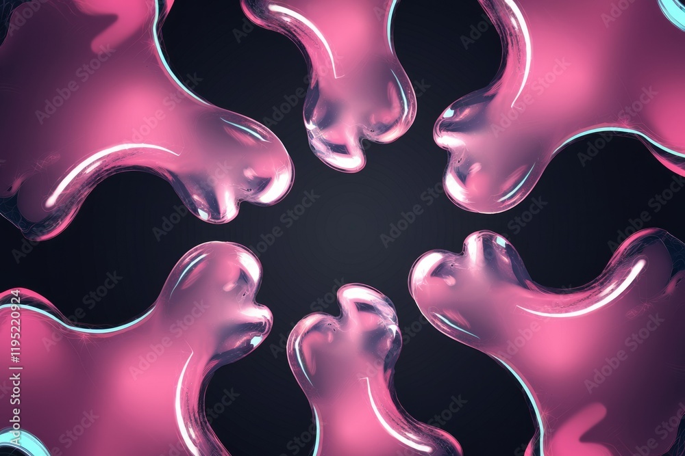 Fototapete Abstract pink glossy shapes arranged symmetrically on a dark background, creating a visually appealing pattern.