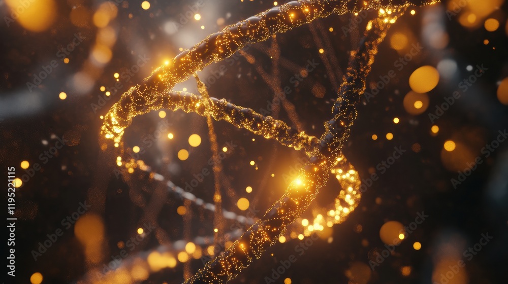 Fototapete Glowing DNA double helix illuminated by molecular connections creating a vibrant atmosphere of scientific exploration. Generative AI