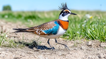Colorful Bird  Northern Lapwing  Walking  Grassland  Wildlife  Nature