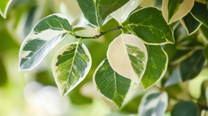 Ficus triangularis variegata leaves. Generative AI