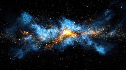 Naklejka premium stunning blue and gold cosmic explosion with stars and clouds