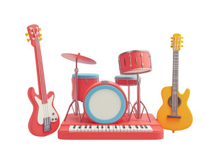 Naklejka premium Colorful 3D Plasticine Musical Instruments Set on Transparent Background
