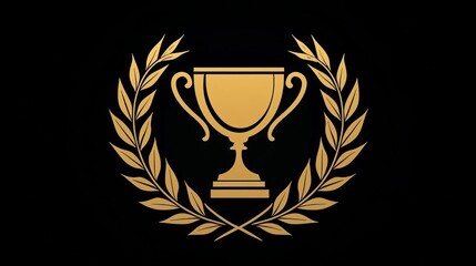 Obraz premium Creative victory logo with a gold trophy and laurel wreath, symbolizing achievement and success.