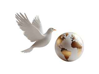Fototapeta premium 3D White Dove Flying Above Globe Isolated on Transparent Background