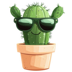 Cool cartoon cactus wearing sunglasses in a pot

