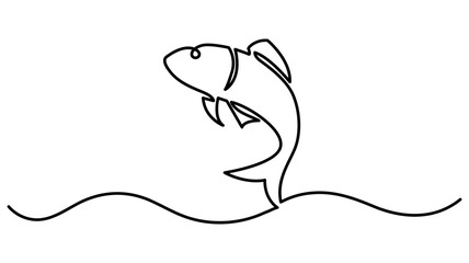 Fresh salmon fish in continuous line art drawing, Monoline Fishing Symbol, One Line Tuna Silhouette, Salmon Sign, Fish Endless Shape, Vector Illustration  isolated on white background.
