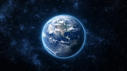 Glistening blue digital representation of Earth against dark cosmos