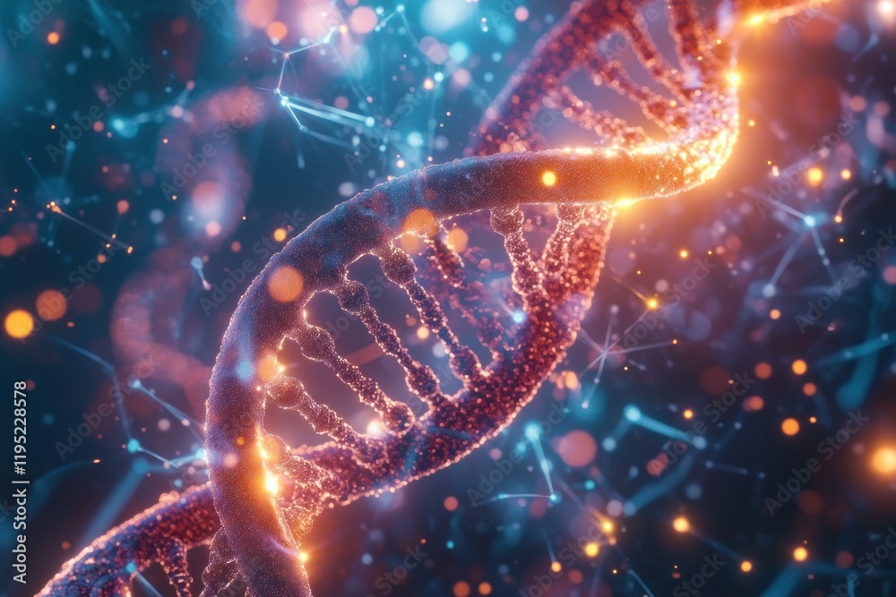 Aufkleber glowing dna double helix surrounded by vibrant molecular connections in a cosmic setting. generative