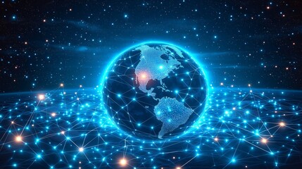 Obraz premium Glimmering blue digital representation of Earth in starry space backdrop