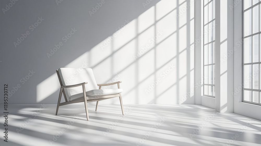 Leinwandbilder minimalist scandinavian interior with bright sunlight streaming through a large window onto an isola