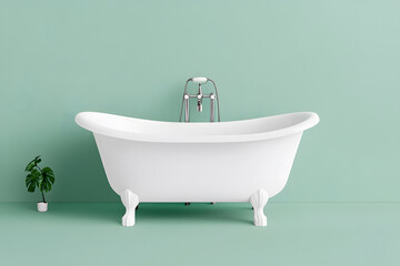 Vintage style ceramic bathtub in modern bathroom isolated on white background