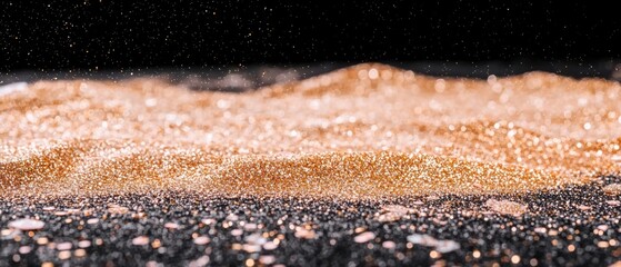 Sparkling Gold Glitter Texture  Black Background  Shimmering  Festive  Glamorous