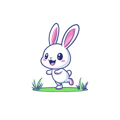 Fototapeta premium Cute cartoon rabbit running in a green meadow whimsical illustration joyful environment playful concept
