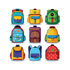 School Backpacks Collection Vector Illustration