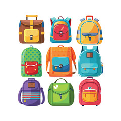 School Backpacks Collection Vector Illustration