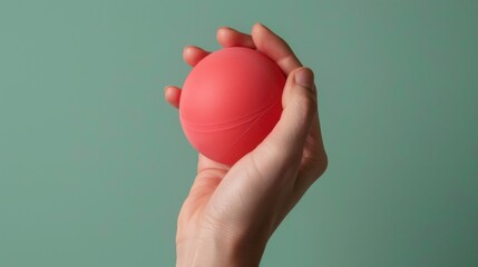 Hand Holding a Pink Stress Ball Against Teal Background
