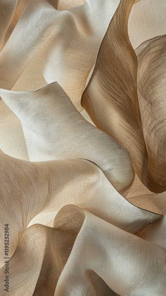 Poster Soft waves of flowing organic forms in muted olive display a harmonious blend of textures and light, evoking tranquility and nature's beauty amidst gentle movement