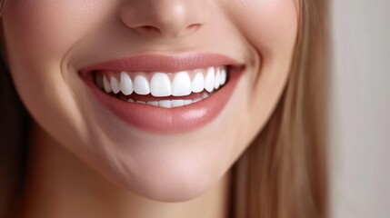 Obraz premium Radiant Smile: A Close-Up of Perfect Teeth and Glowing Skin