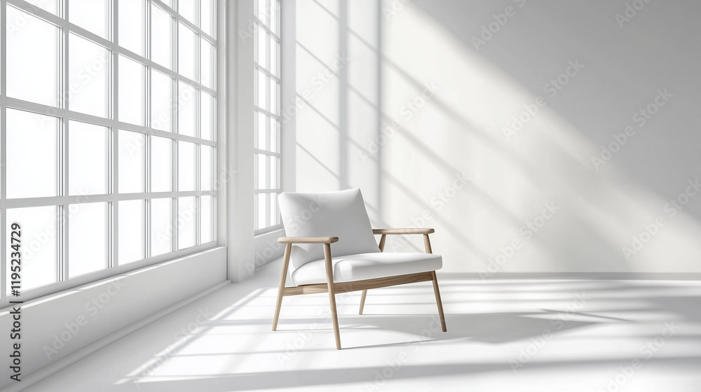 Leinwandbilder minimalist scandinavian interior with bright sunlight streaming through a large window onto an isola
