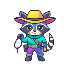 Adventurous raccoon cowboy cartoon world character design fun environment playful viewpoint imagination concept
